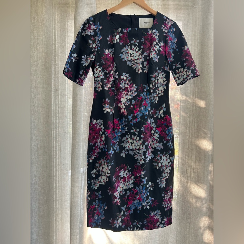 LK Bennett Floral Midi Dress - Gray and Pink